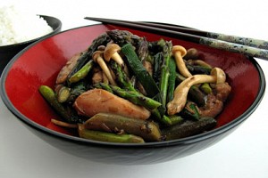 Green Garlic, Asparagus, and Mushroom Stir-Fry