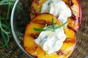 Grilled Peaches Stuffed with Mascarpone Cheese and Rosemary