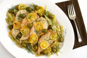 Broiled Chicken Breasts with Fennel, Meyer Lemon, and Green Olives