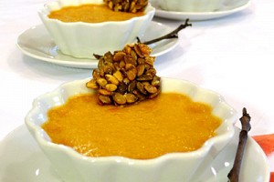 Pumpkin Chai Pots de Creme with Pumpkin Seed Brittle