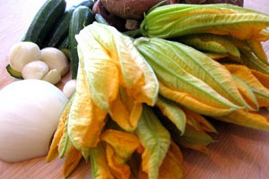 Risotto with Farmers' Market Fresh Squash Blossoms